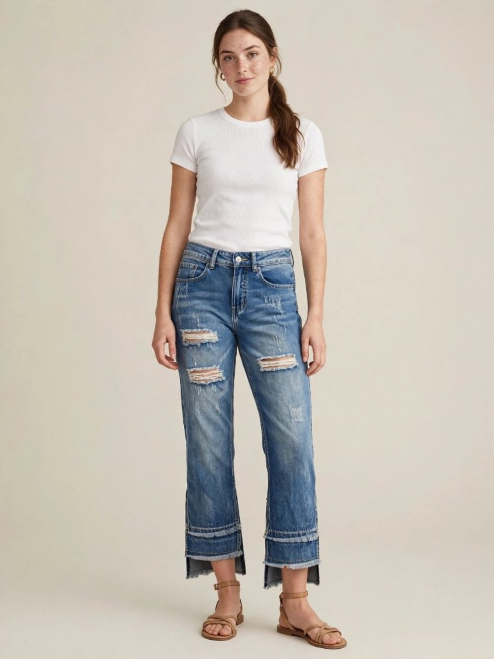 Current Air Distressed Flare Jeans XS Split Hem Ripped